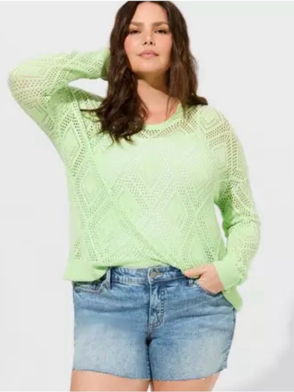 torrid Light Mint Green Open-Knit Crew Neck Sweater